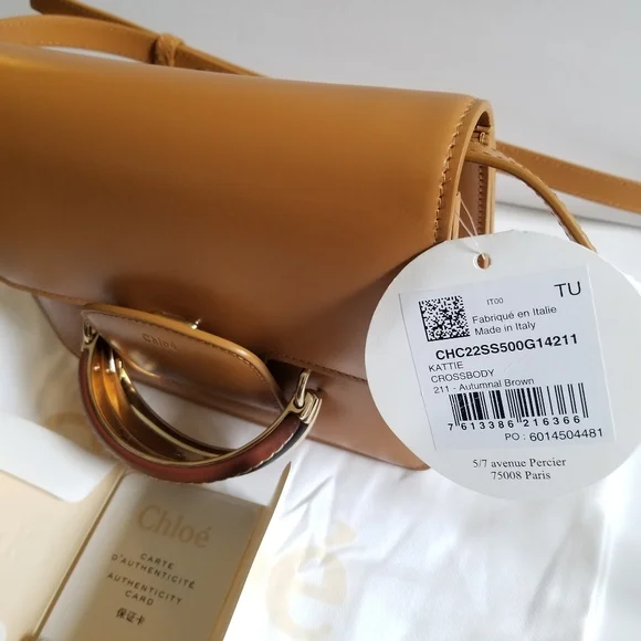 Chloé Kattie Leather Crossbody Clutch Bag Camel Brown - Picture 10 of 13